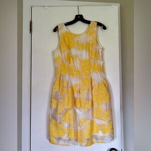 Mystic Yellow Floral Jacquard Sleeveless Midi Dress